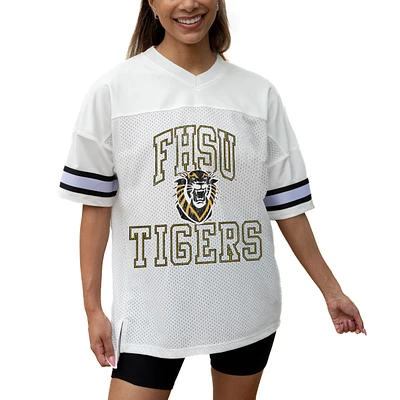 Women's Gameday Couture White Fort Hays State Tigers Iconic Oversized Fashion Jersey