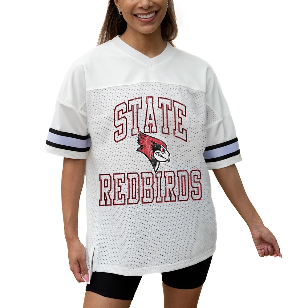 Women's Gameday Couture White Illinois State Redbirds Iconic Oversized Fashion Jersey