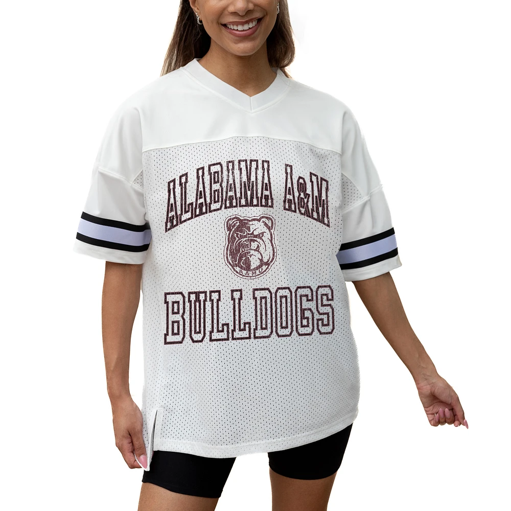 Women's Gameday Couture White Alabama A&M Bulldogs Iconic Oversized Fashion Jersey