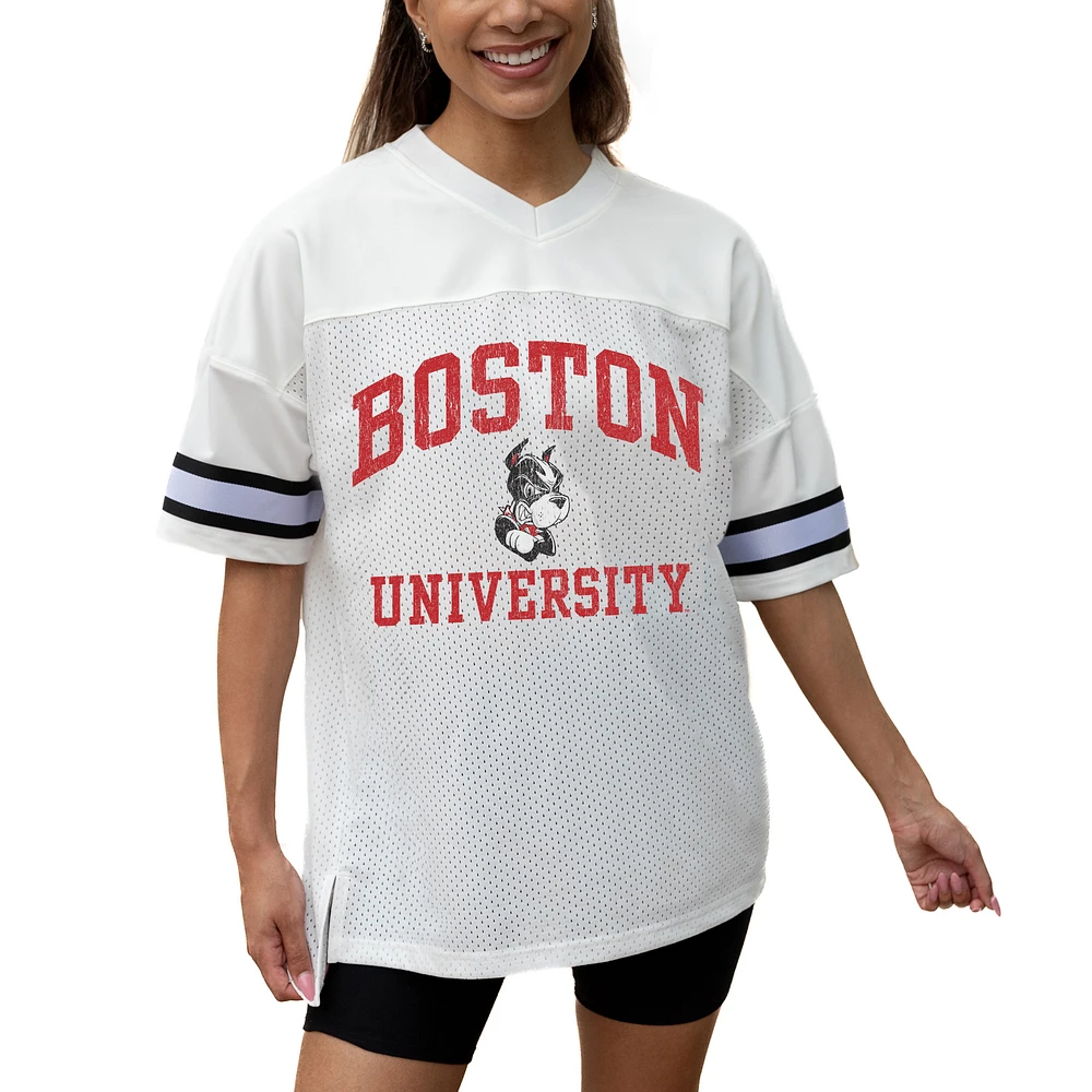 Women's Gameday Couture White Boston University Iconic Oversized Fashion Jersey