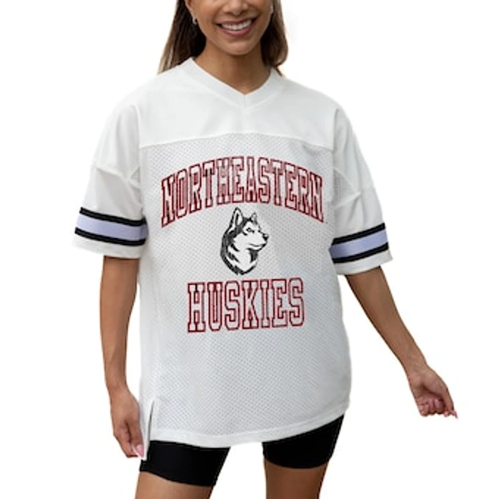 Women's Gameday Couture White Northeastern Huskies Iconic Oversized Fashion Jersey