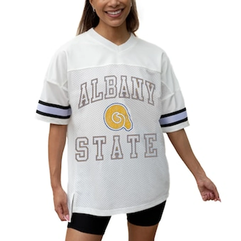 Women's Gameday Couture White Albany State Golden Rams Iconic Oversized Fashion Jersey