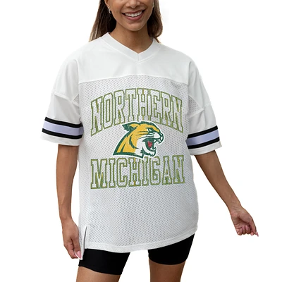 Women's Gameday Couture White Northern Michigan Wildcats Iconic Oversized Fashion Jersey