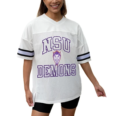 Women's Gameday Couture White Northwestern State Demons Iconic Oversized Fashion Jersey