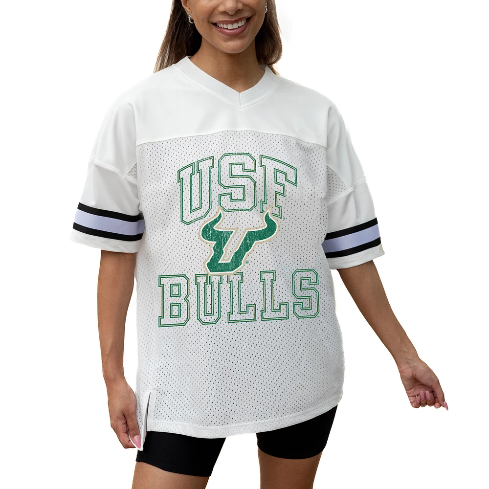 Women's Gameday Couture White South Florida Bulls Iconic Oversized Fashion Jersey