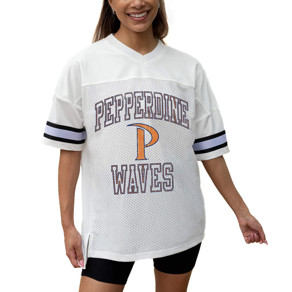 Women's Gameday Couture White Pepperdine Waves Iconic Oversized Fashion Jersey