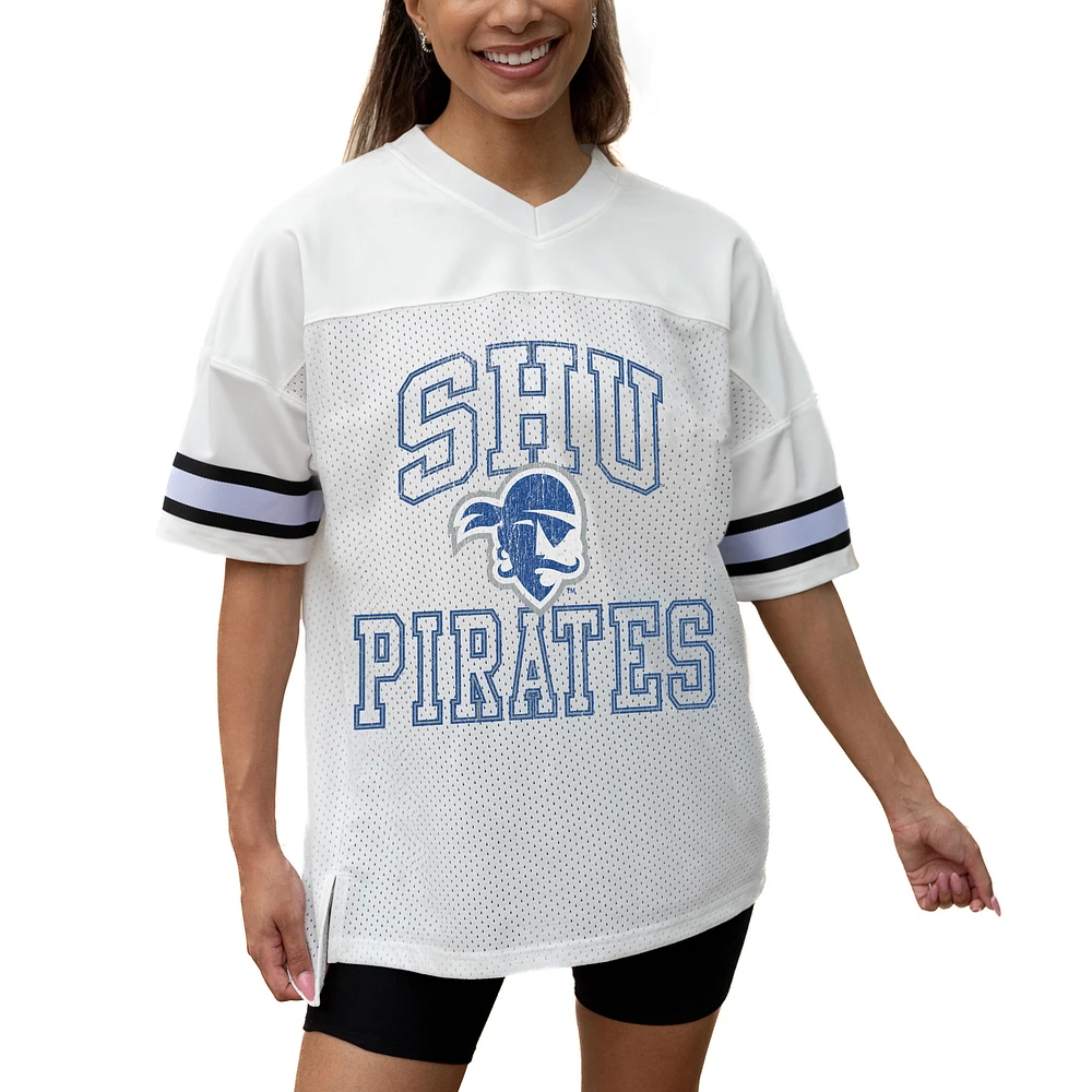 Women's Gameday Couture White Seton Hall Pirates Iconic Oversized Fashion Jersey