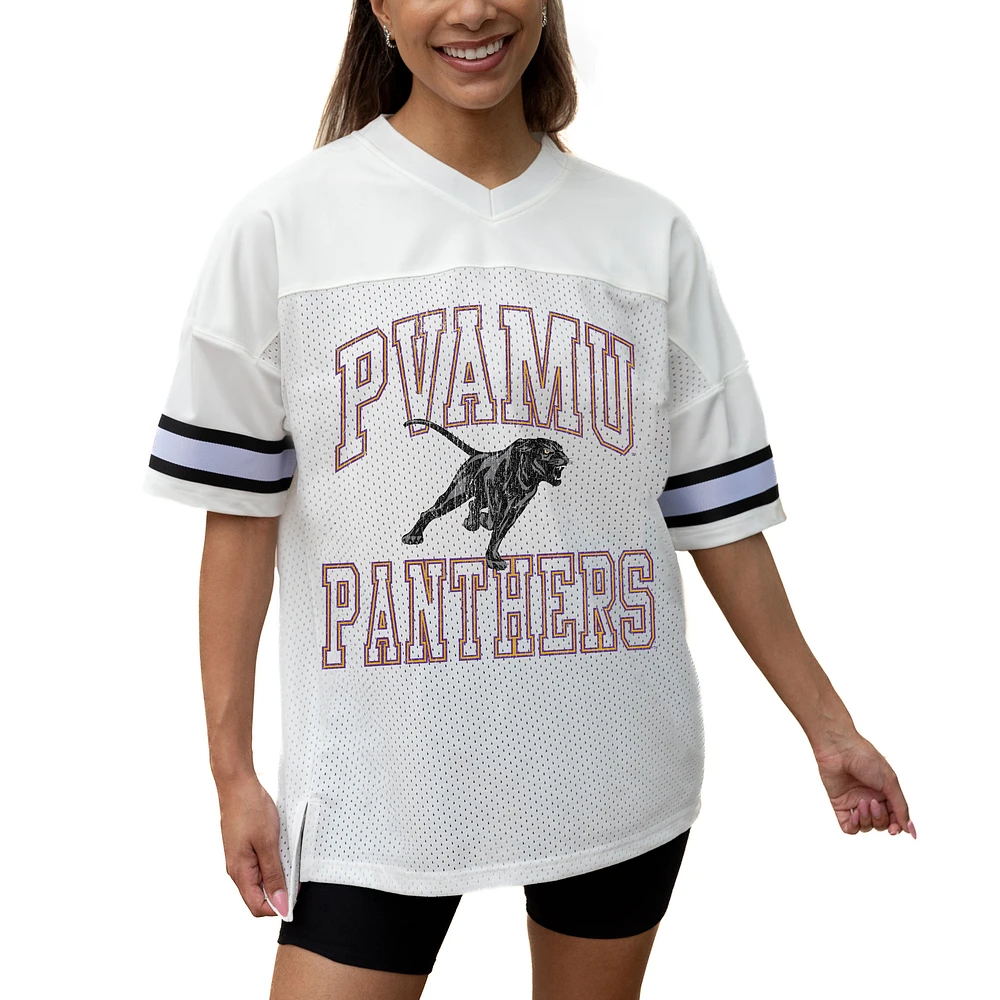 Women's Gameday Couture White Prairie View A&M Panthers Iconic Oversized Fashion Jersey