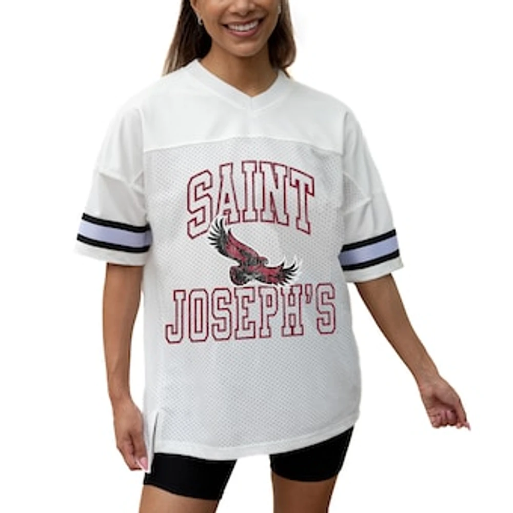 Women's Gameday Couture White Saint Joseph's Hawks Iconic Oversized Fashion Jersey