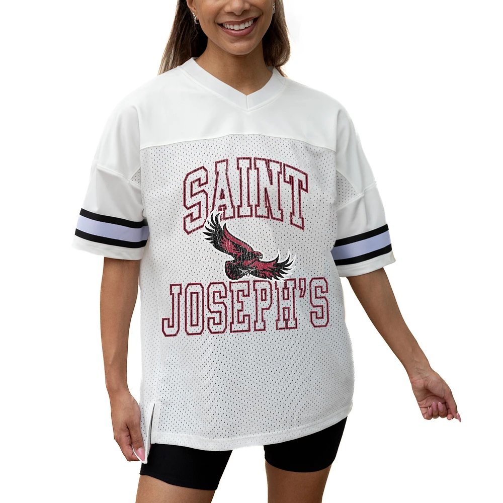 Women's Gameday Couture White Saint Joseph's Hawks Iconic Oversized Fashion Jersey