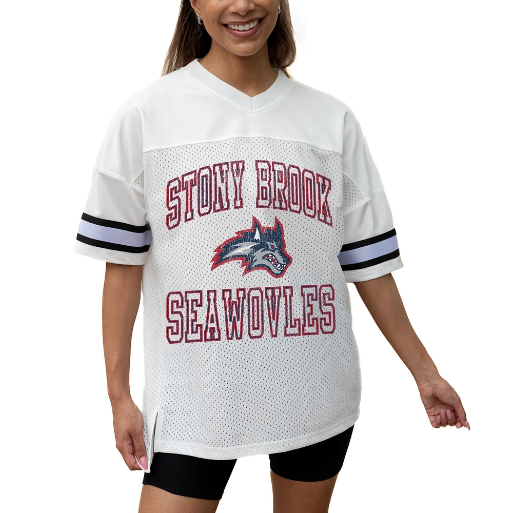 Women's Gameday Couture White Stony Brook Seawolves Iconic Oversized Fashion Jersey