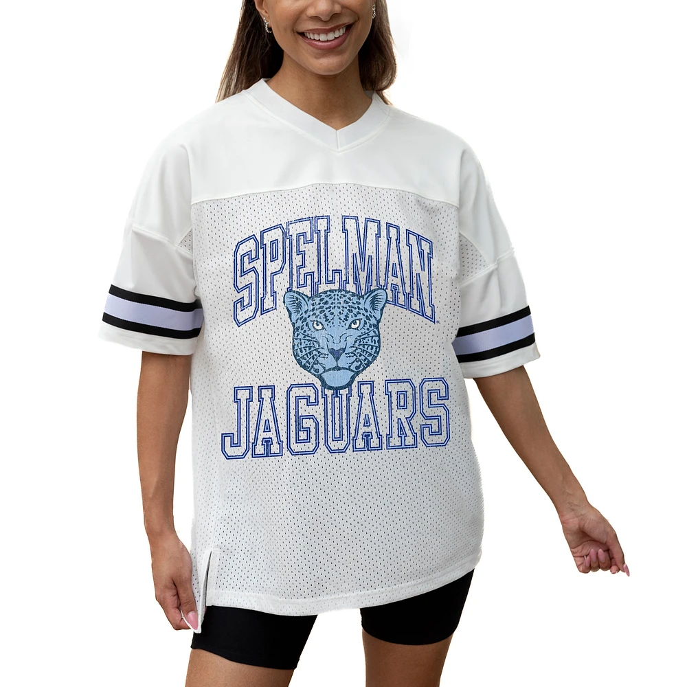 Women's Gameday Couture White Spelman College Jaguars Iconic Oversized Fashion Jersey
