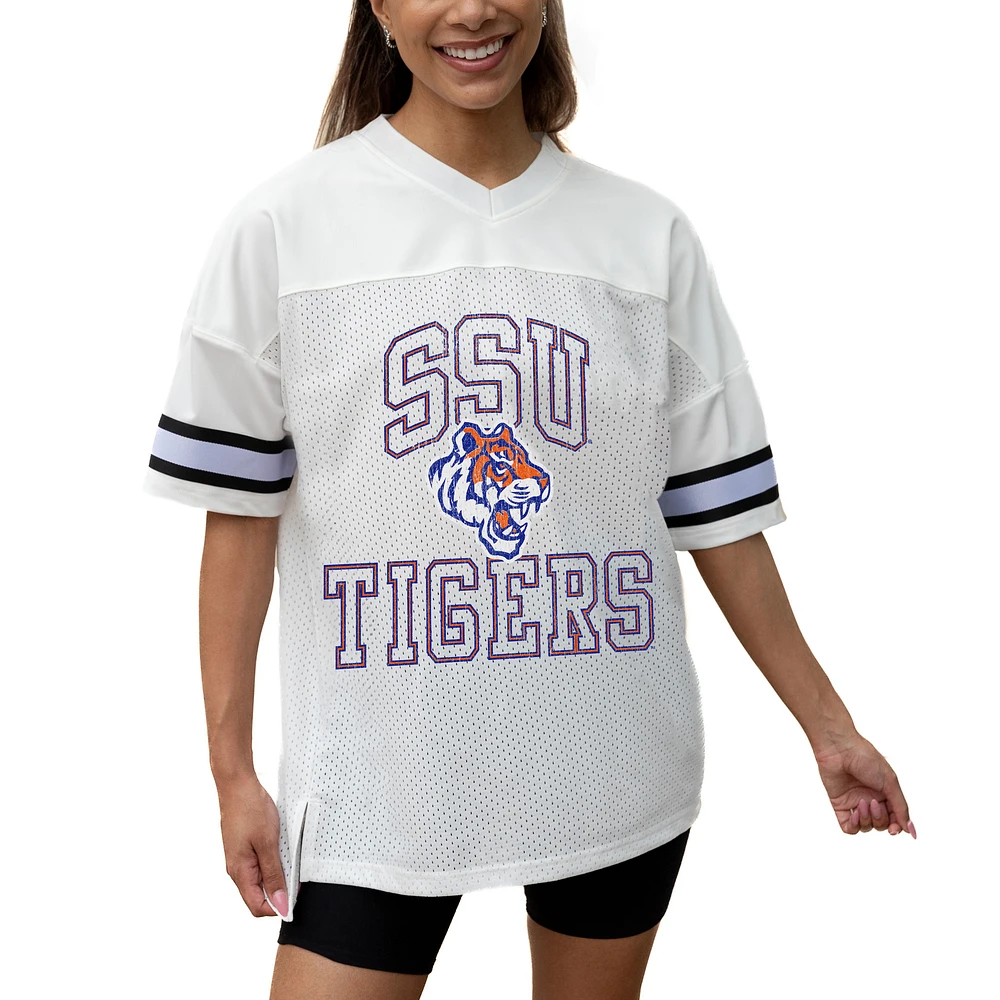 Women's Gameday Couture White Savannah State Tigers Iconic Oversized Fashion Jersey