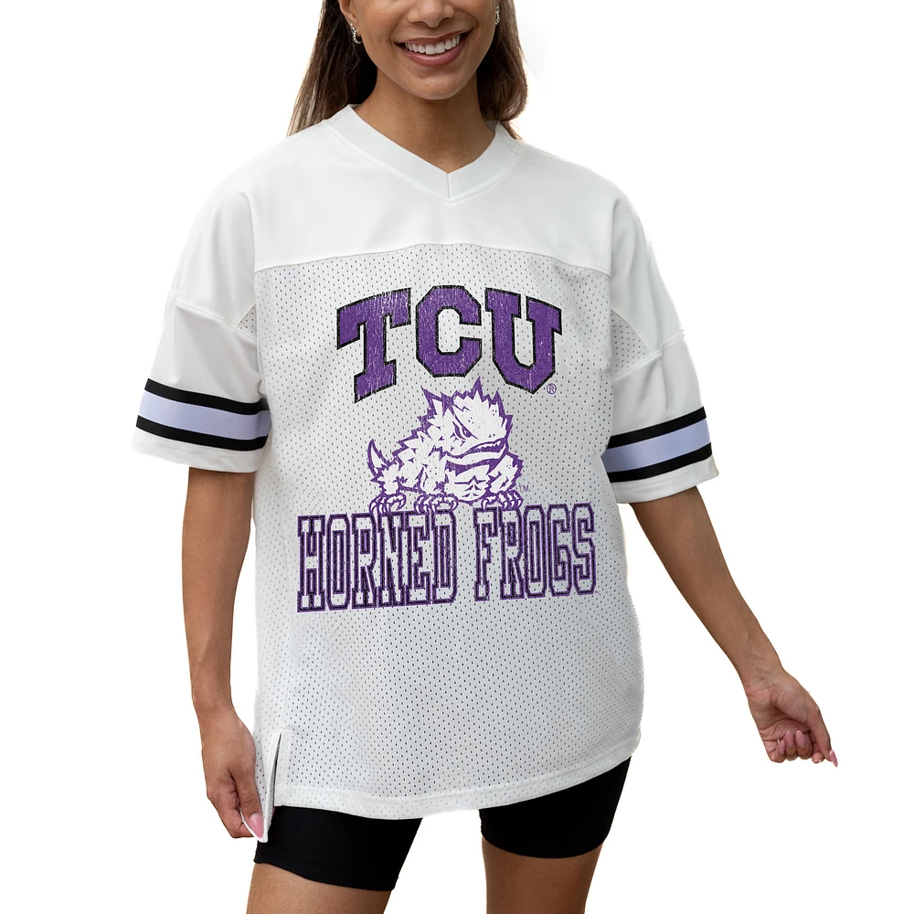 Women's Gameday Couture White TCU Horned Frogs Iconic Oversized Fashion Jersey