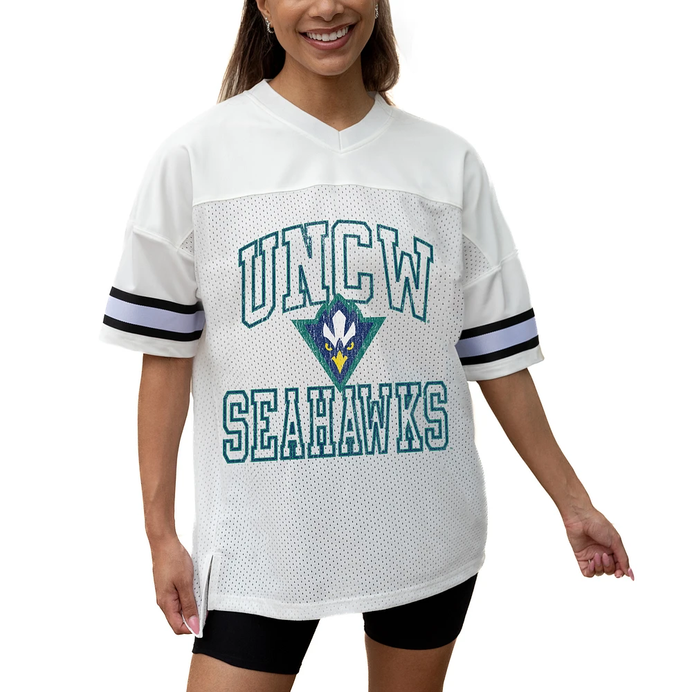 Women's Gameday Couture White UNC Wilmington Seahawks Iconic Oversized Fashion Jersey