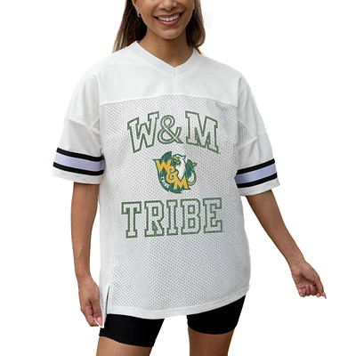 Women's Gameday Couture White William & Mary Tribe Iconic Oversized Fashion Jersey