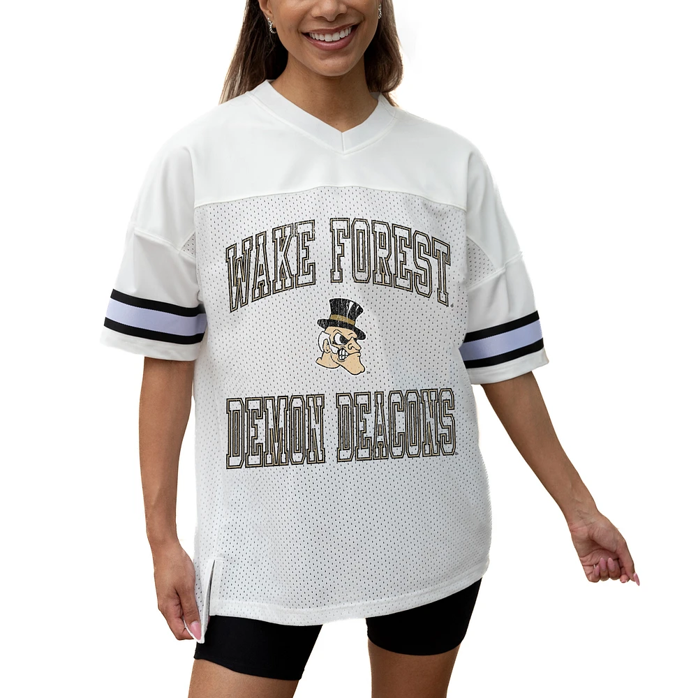 Women's Gameday Couture White Wake Forest Demon Deacons Iconic Oversized Fashion Jersey