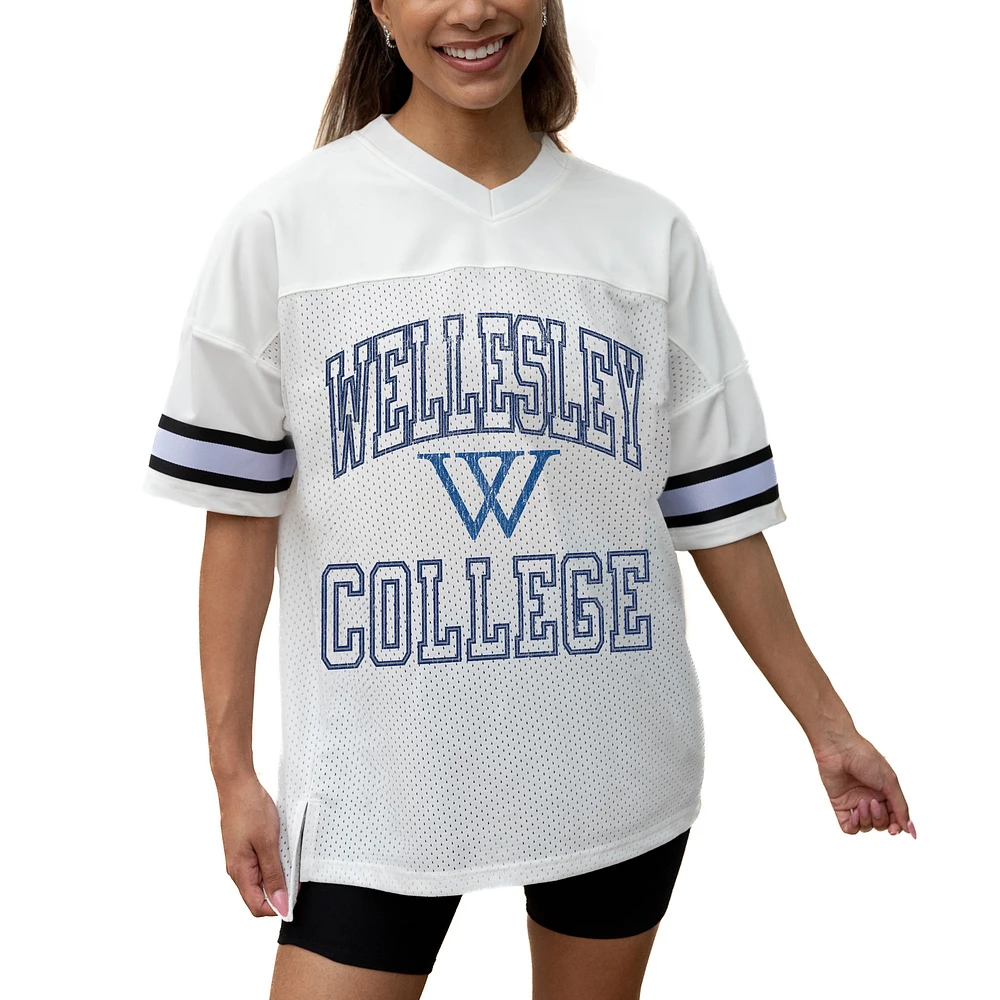 Women's Gameday Couture White Wellesley Blue Iconic Oversized Fashion Jersey