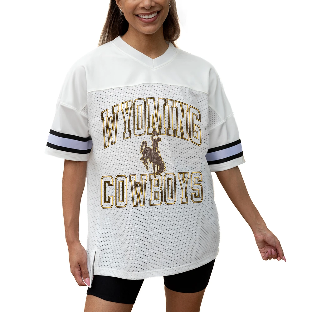 Women's Gameday Couture White Wyoming Cowboys Iconic Oversized Fashion Jersey