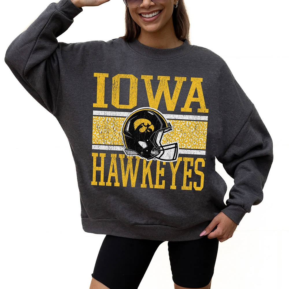Women's Gameday Couture Charcoal Iowa Hawkeyes Premium Fleece Pullover Sweatshirt