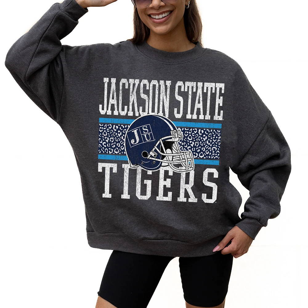 Women's Gameday Couture Charcoal Jackson State Tigers Premium Fleece Pullover Sweatshirt
