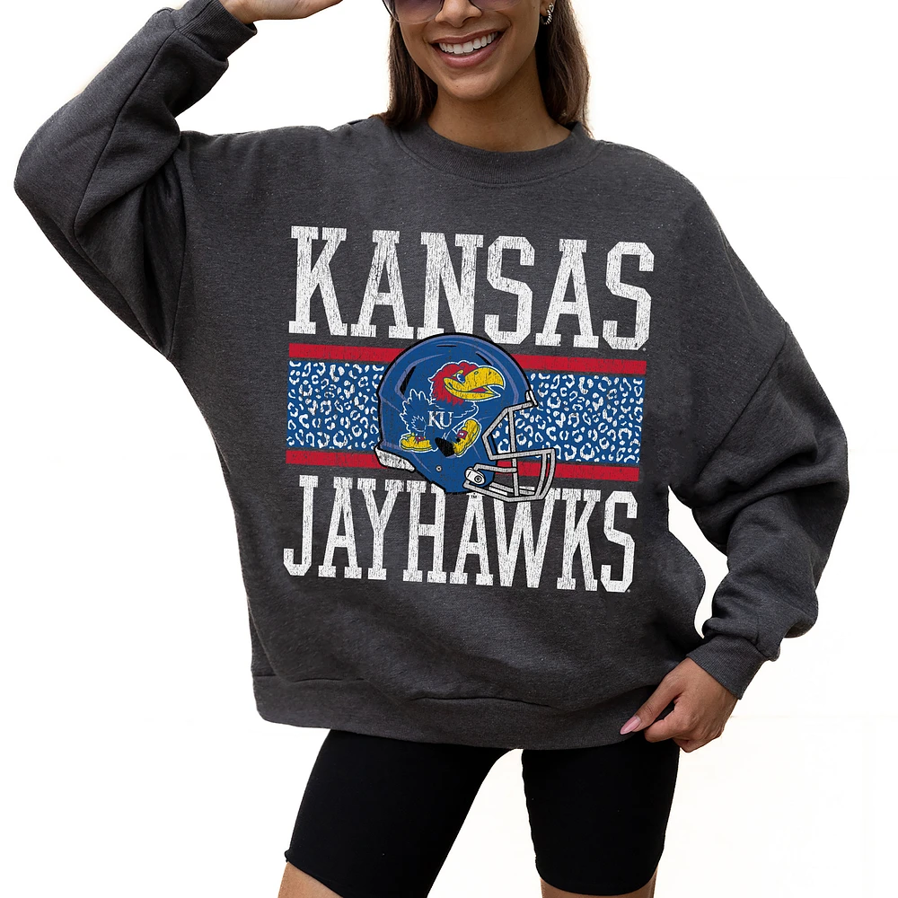 Women's Gameday Couture Charcoal Kansas Jayhawks Premium Fleece Pullover Sweatshirt