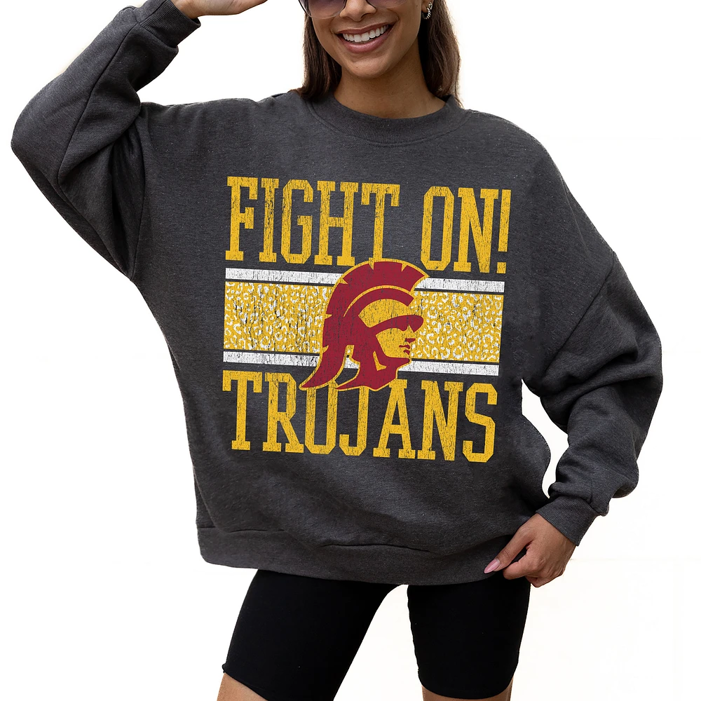 Women's Gameday Couture Charcoal USC Trojans Premium Fleece Pullover Sweatshirt