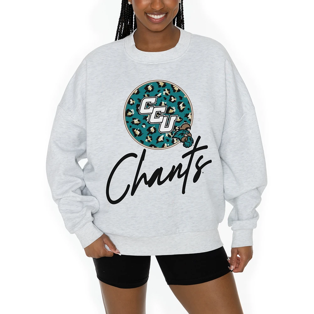 Women's Gameday Couture Ash Coastal Carolina Chanticleers Premium Fleece Pullover Sweatshirt