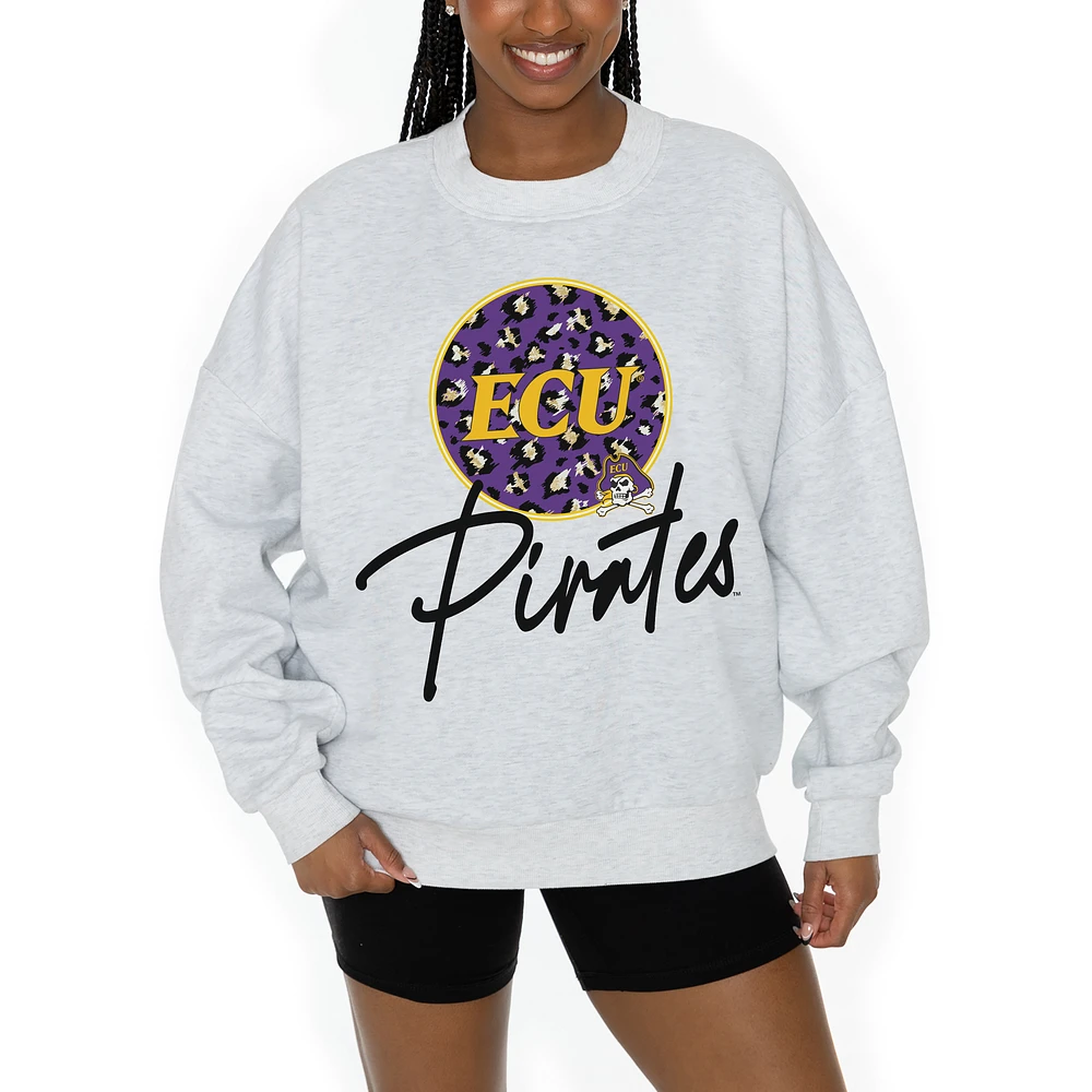 Women's Gameday Couture Ash ECU Pirates Premium Fleece Pullover Sweatshirt