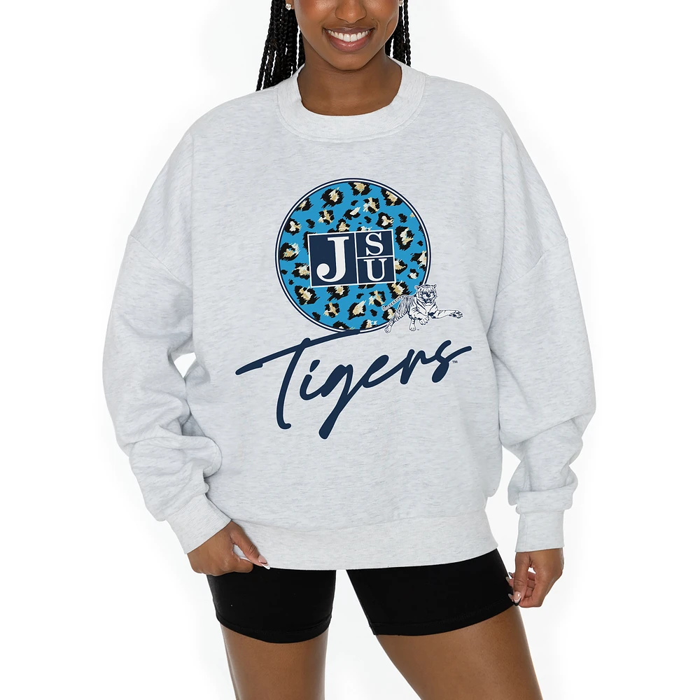 Women's Gameday Couture Ash Jackson State Tigers Premium Fleece Pullover Sweatshirt