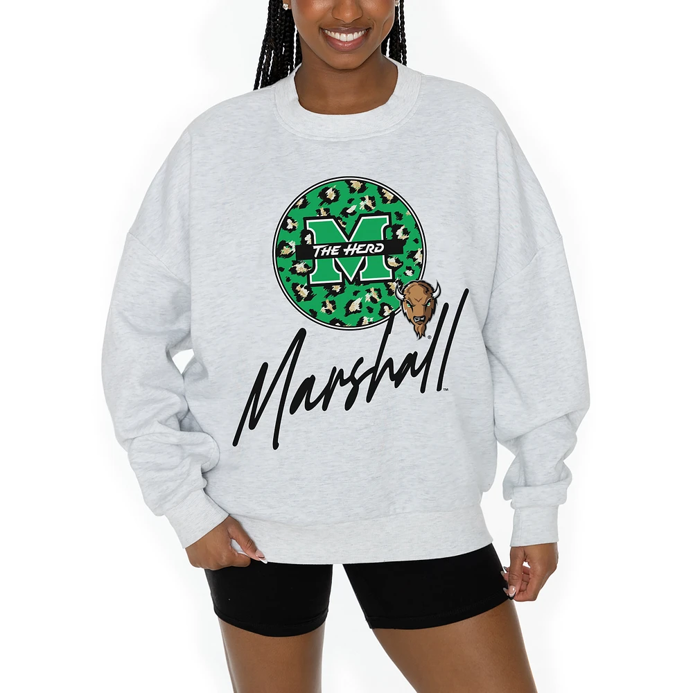 Women's Gameday Couture Ash Marshall Thundering Herd Premium Fleece Pullover Sweatshirt