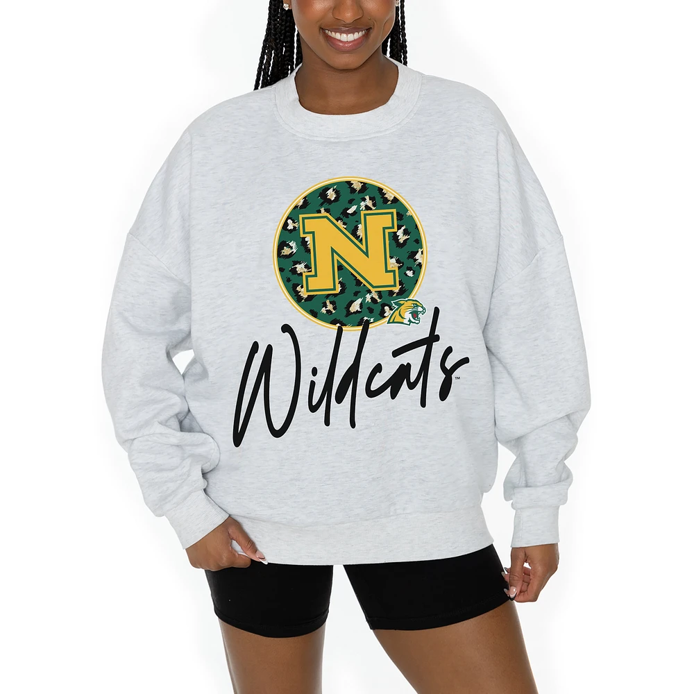 Women's Gameday Couture Ash Northern Michigan Wildcats Premium Fleece Pullover Sweatshirt
