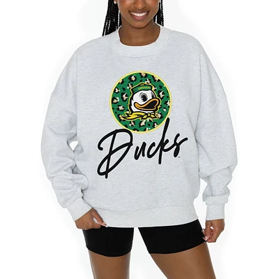Women's Gameday Couture Ash Oregon Ducks Premium Fleece Pullover Sweatshirt
