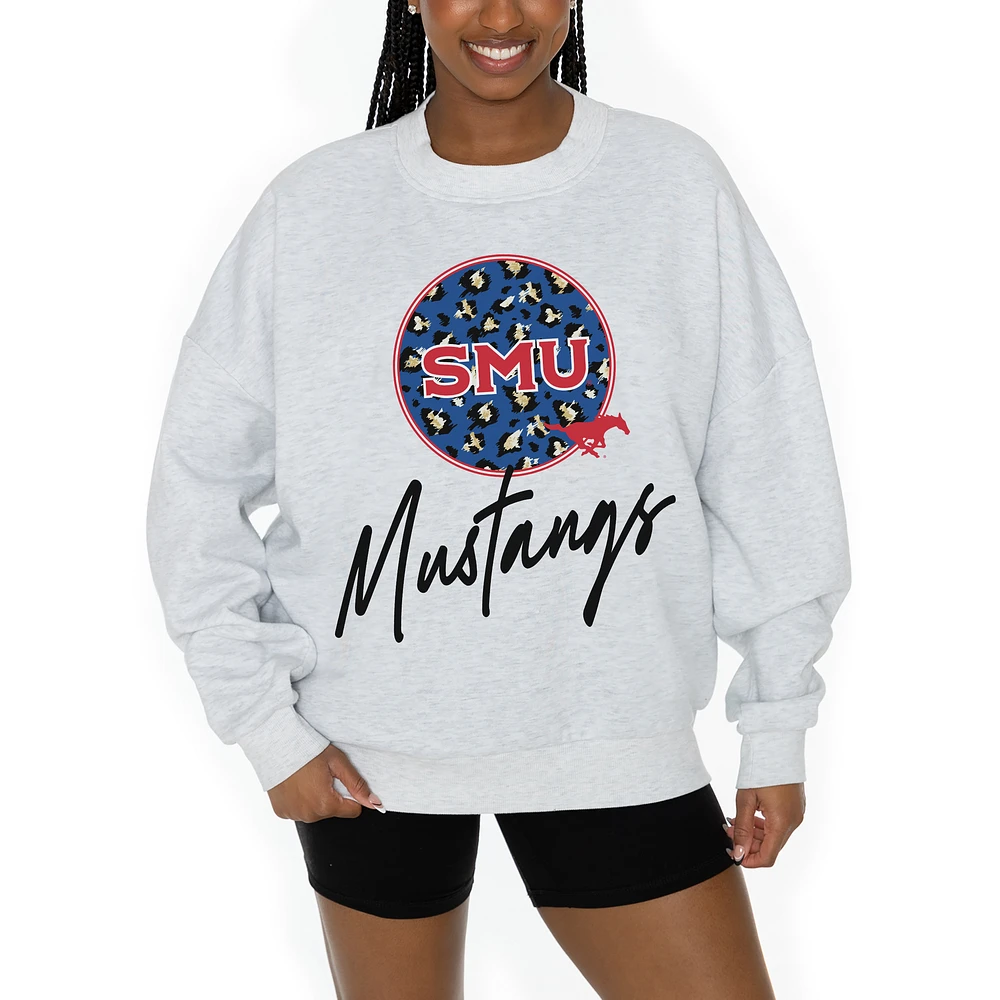 Women's Gameday Couture Ash SMU Mustangs Premium Fleece Pullover Sweatshirt