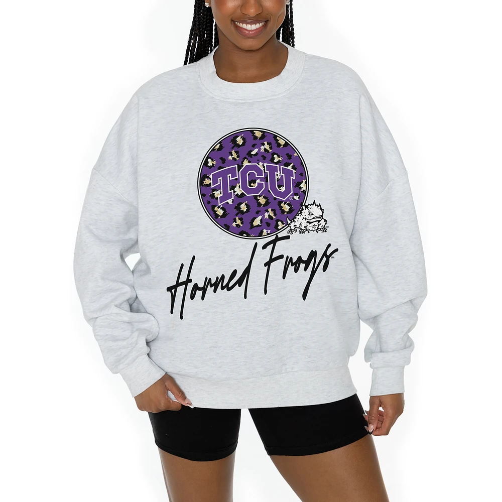 Women's Gameday Couture Ash TCU Horned Frogs Premium Fleece Pullover Sweatshirt