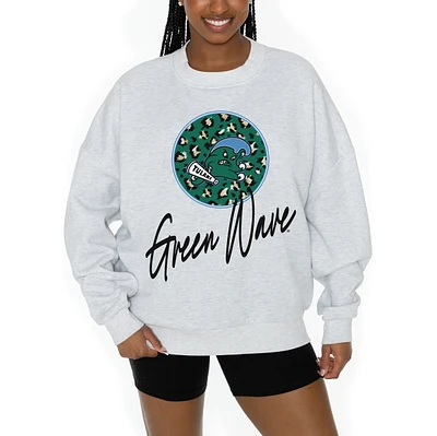 Women's Gameday Couture Ash Tulane Green Wave Premium Fleece Pullover Sweatshirt