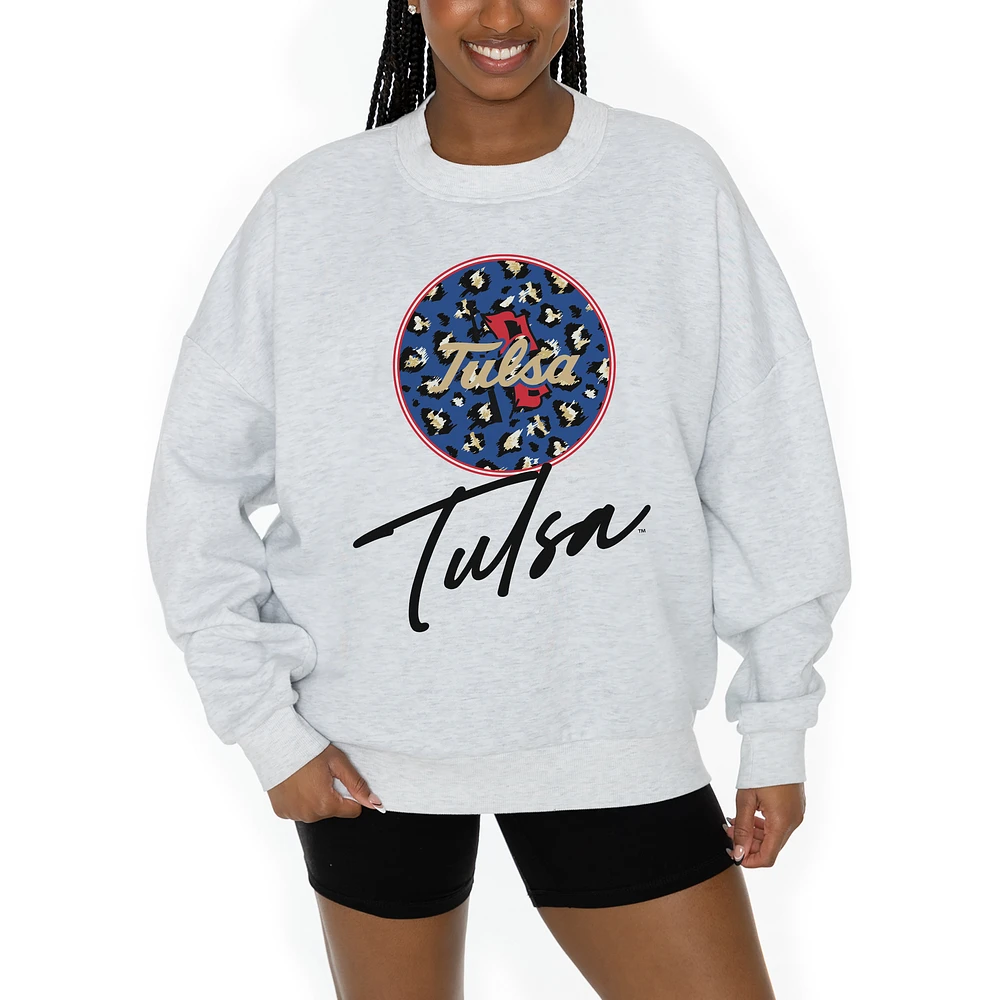 Women's Gameday Couture Ash Tulsa Golden Hurricane Premium Fleece Pullover Sweatshirt