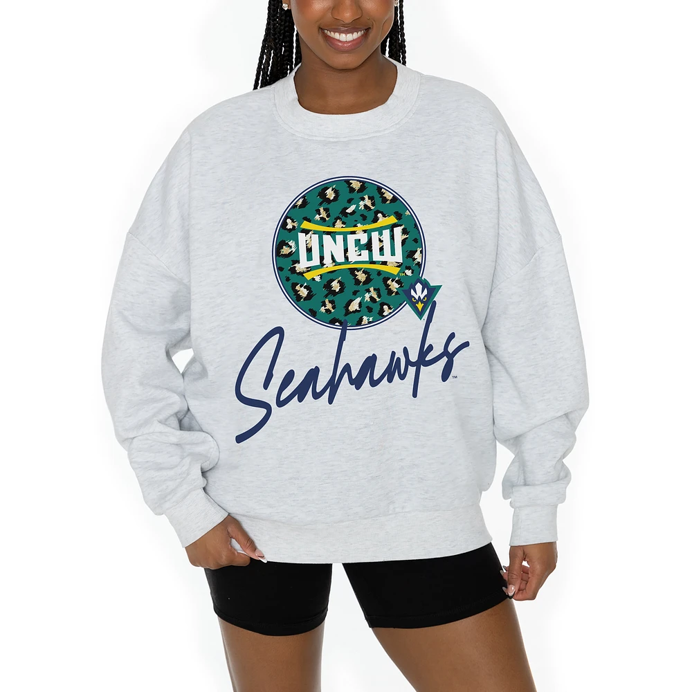 Women's Gameday Couture Ash UNC Wilmington Seahawks Premium Fleece Pullover Sweatshirt