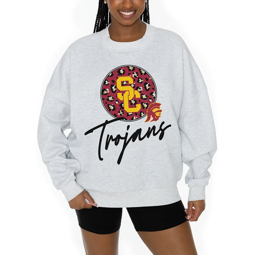 Women's Gameday Couture Ash USC Trojans Premium Fleece Pullover Sweatshirt