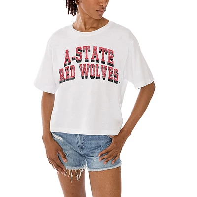Women's Gameday Couture White Arkansas State Red Wolves Claim To Fame Boxy Cropped T-Shirt