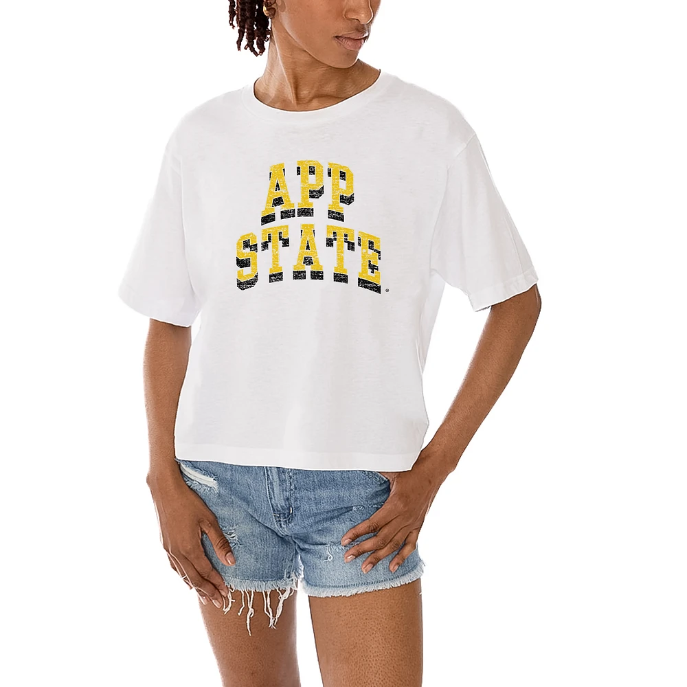 Women's Gameday Couture White Appalachian State Mountaineers Claim To Fame Boxy Cropped T-Shirt