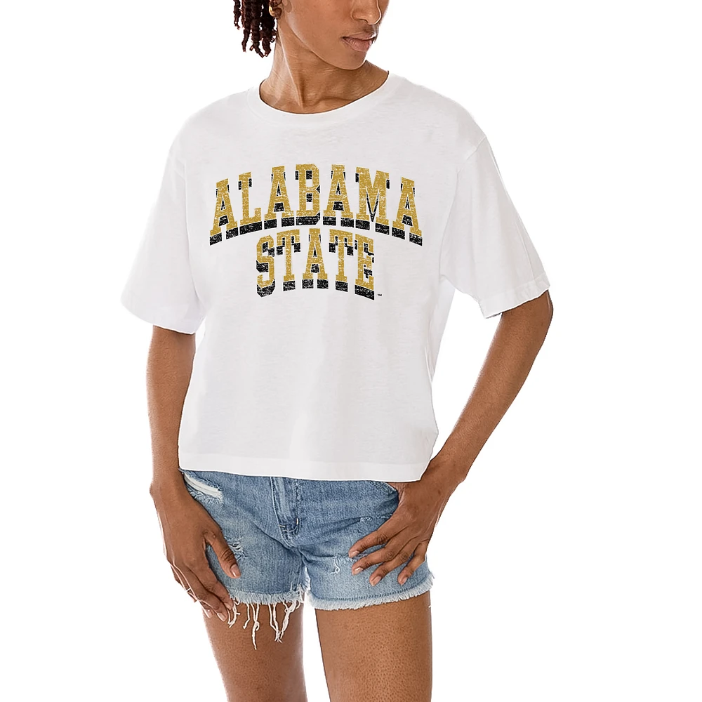 Women's Gameday Couture White Alabama State Hornets Claim To Fame Boxy Cropped T-Shirt