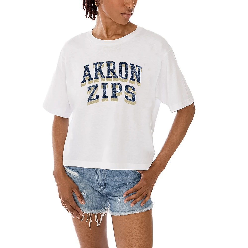 Women's Gameday Couture White Akron Zips Claim To Fame Boxy Cropped T-Shirt