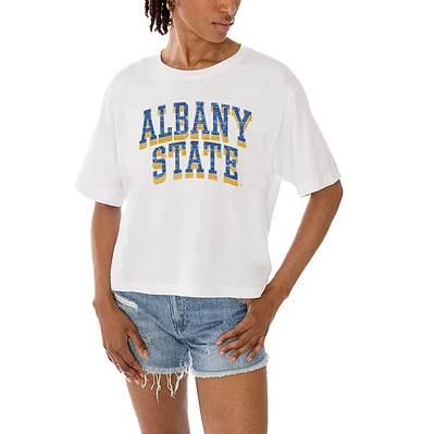 Women's Gameday Couture White Albany State Golden Rams Claim To Fame Boxy Cropped T-Shirt