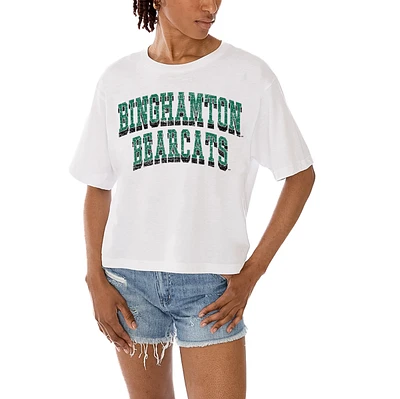 Women's Gameday Couture White Binghamton Bearcats Claim To Fame Boxy Cropped T-Shirt