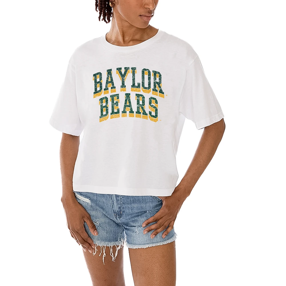 Women's Gameday Couture White Baylor Bears Claim To Fame Boxy Cropped T-Shirt