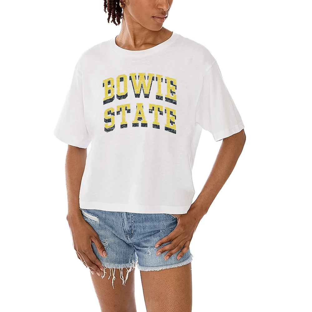 Women's Gameday Couture White Bowie State Bulldogs Claim To Fame Boxy Cropped T-Shirt