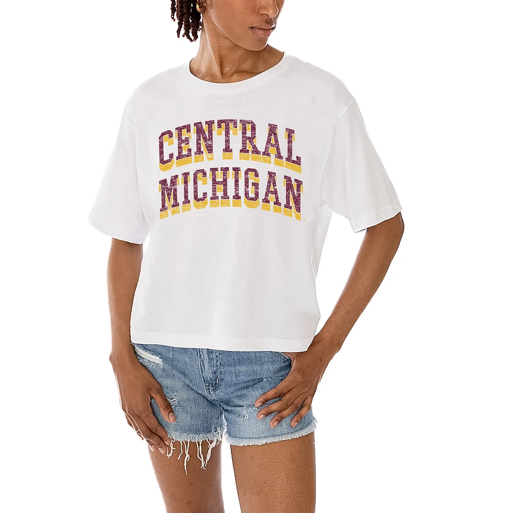 Women's Gameday Couture White Central Michigan Chippewas Claim To Fame Boxy Cropped T-Shirt