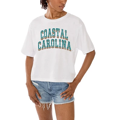Women's Gameday Couture White Coastal Carolina Chanticleers Claim To Fame Boxy Cropped T-Shirt