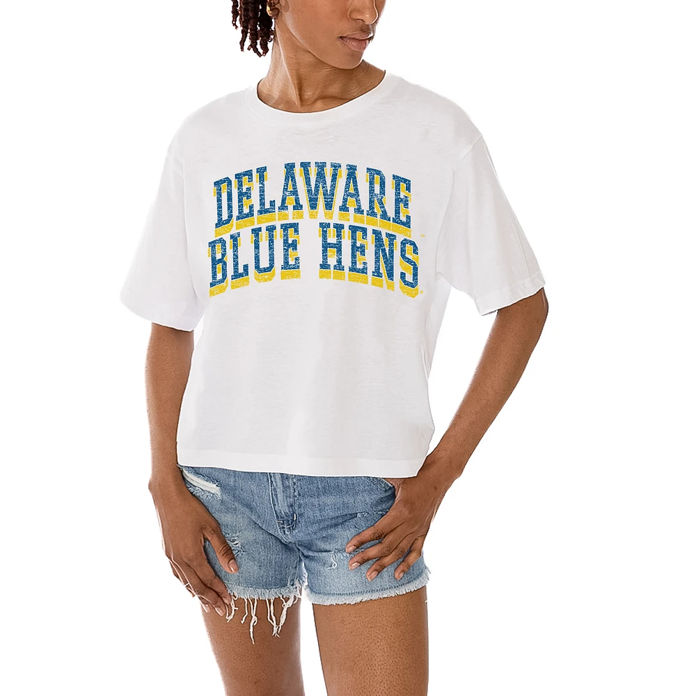 Women's Gameday Couture White Delaware Fightin' Blue Hens Claim To Fame Boxy Cropped T-Shirt